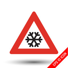 Snow ahead traffic sign. Vector illustration of triangular sign for snow ahead road sign isolated on white background.