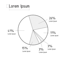 Vector illustration of the line pie chart. Infographic elements. Technical drawing.