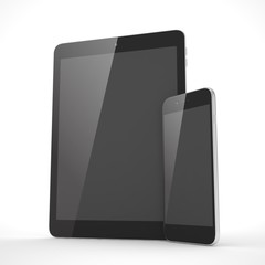 Tablet and smartphone on a white. 3d rendering.