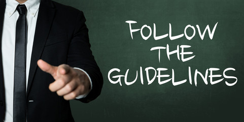Business man pointing with the text: Follow The Guidelines