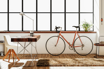 Schreibtisch und Rennrad
