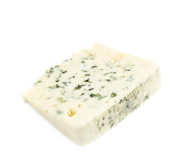 Slice of a blue roquefort cheese isolated