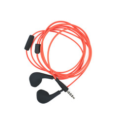 Pair of red headphones isolated