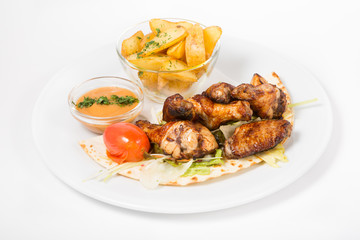 Fried chicken with potatoes