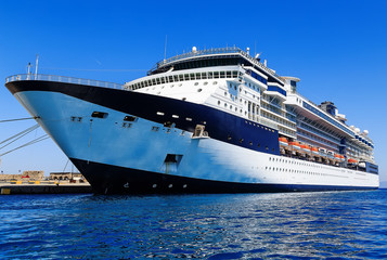 cruise ship at the berth in port city of Rhodes