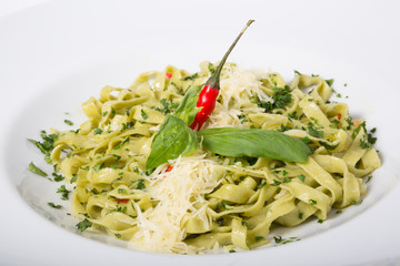 Green tagliatelle pasta