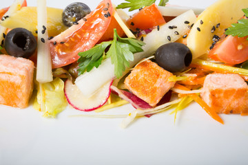 Vegetables salad with salmon