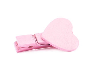 Heart shaped wooden peg isolated