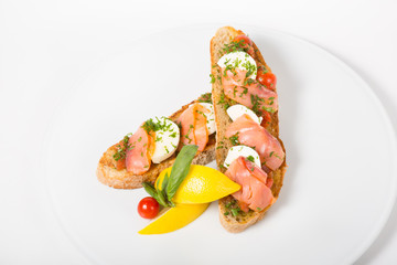 Italian sandwich bruschetta with salmon