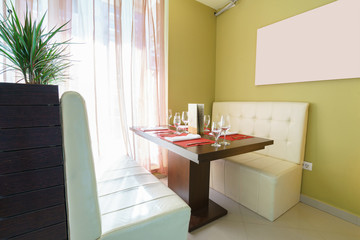 Interior of a chain sushi restaurant