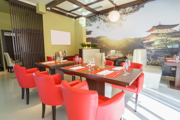Interior of a chain sushi restaurant