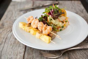Fried shrimps skewer