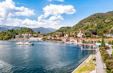 Fototapeta na wymiar Laveno-Mombello is a small town on the shore of Lake Maggiore, Varese, Italy