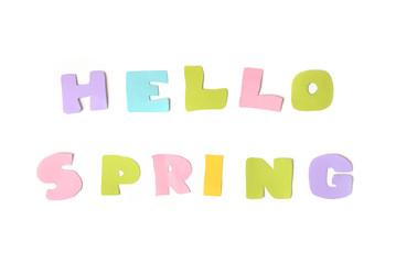 Hello spring text on white background - isolated
