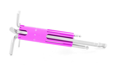 Hex key, steel tool for construction, isolated on white background