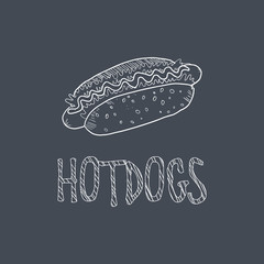 Hotdog Sketch Style Chalk On Blackboard Menu Item
