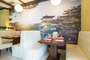 Interior of a chain sushi restaurant