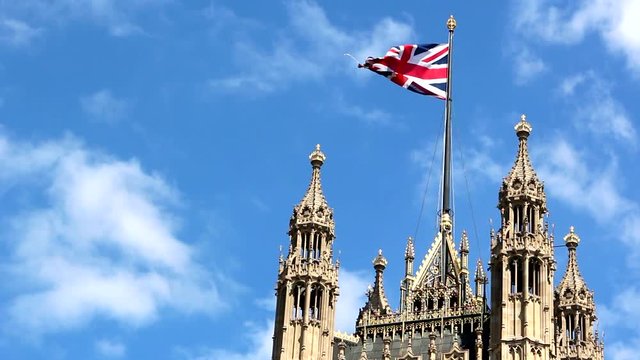 Floag of England over the Westminister