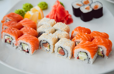 Sushi on a white plate.