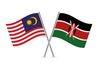Malaysian and Kenyan flags. Vector illustration.