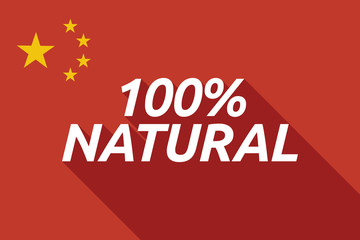 Long shadow China flag with    the text 100% NATURAL