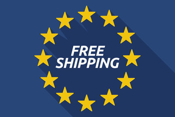 Long shadow European Union flag with    the text FREE SHIPPING