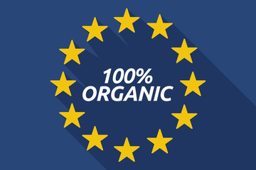 Long shadow European Union flag with    the text 100% ORGANIC