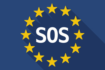 Long shadow European Union flag with    the text SOS