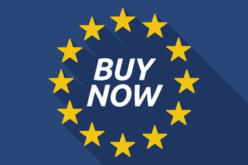 Long shadow European Union flag with    the text BUY NOW