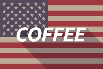 Long shadow USA flag with    the text COFFEE