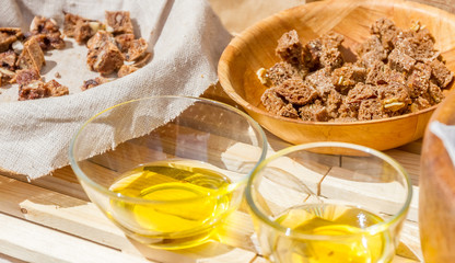 Cubes of bread croutons of white bread