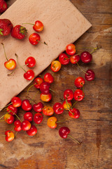 vegetables and spices on wood background