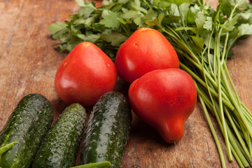 Italian food ingredients on flat wooden background