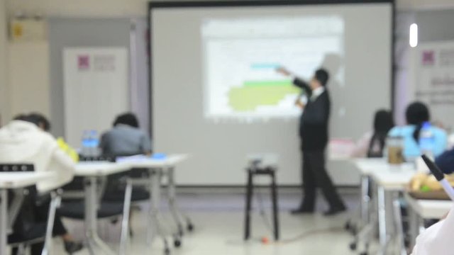 Blurred of thai people learn and train in training room at school in Bangkok, Thailand