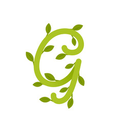 Letter G logo with green leaves.