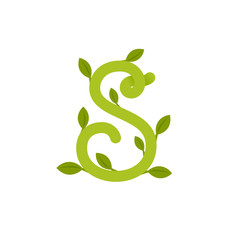 Letter S logo with green leaves.