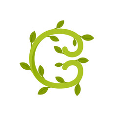 Letter C logo with green leaves.