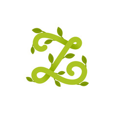 Fototapeta premium Letter Z logo with green leaves.
