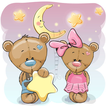 Teddy Bear Girl and Boy with a star