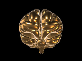 3d render of golden brain on black background 
