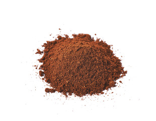 Pile of the ground coffee flakes isolated