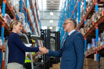 Business people are handshaking and smiling