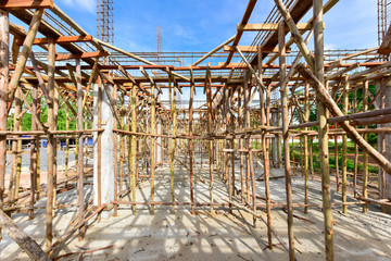 Wooden scaffolding at building site