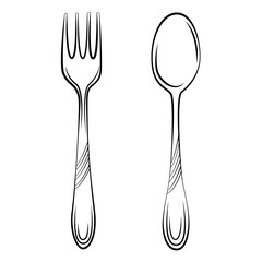 spoon and fork sketch illustration. simple design elements line style