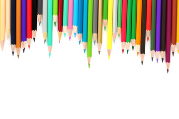 Drawing colourful pencils on a white background, close up
