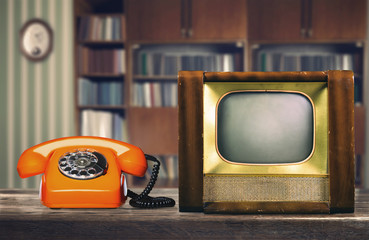 Vintage telephone and TV