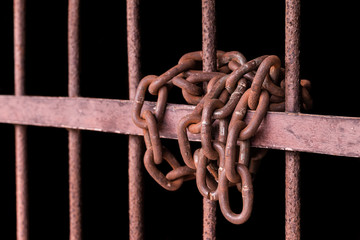 Chain in cage for bound the prisoners were.