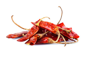 Dried whole chili pepper isolated on white