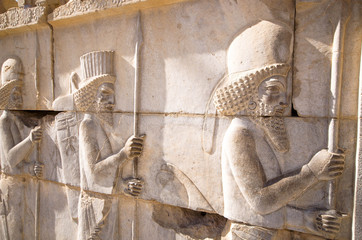 Achaemenid Soldiers Carved on the Wall in Persepolis