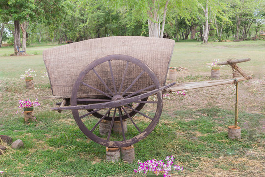 Wooden cart Thai Style in Thailand Garden